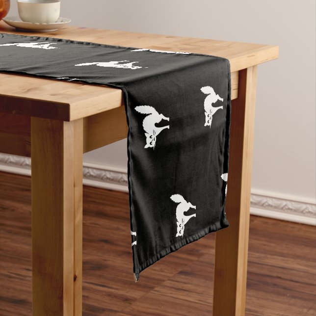 Halloween black cat black and white cute pattern short table runner (In Situ)