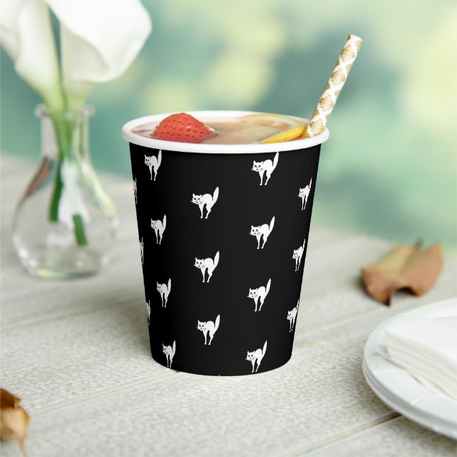 Halloween black cat black and white pattern paper cups (Insitu)