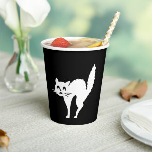 Halloween black cat black white spooky paper cups