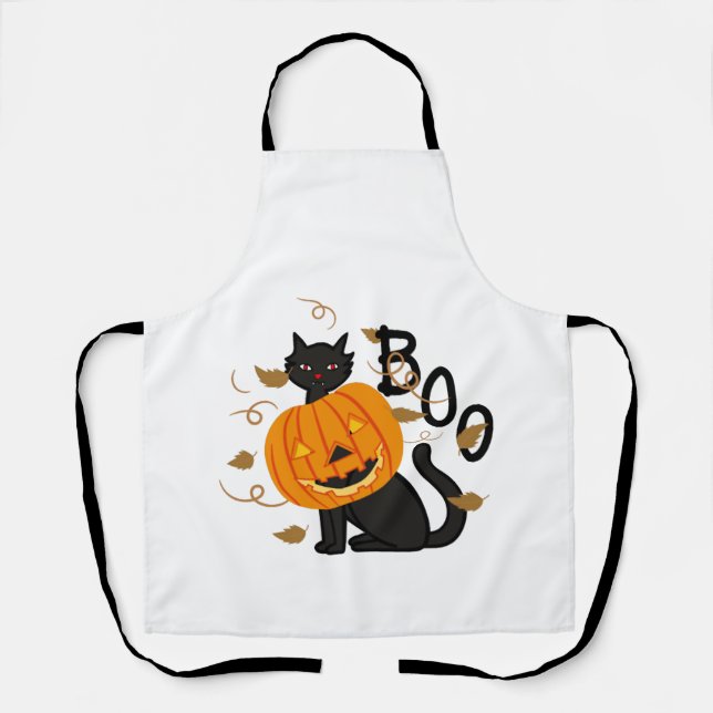 Halloween Black cat Boo Apron (Front)