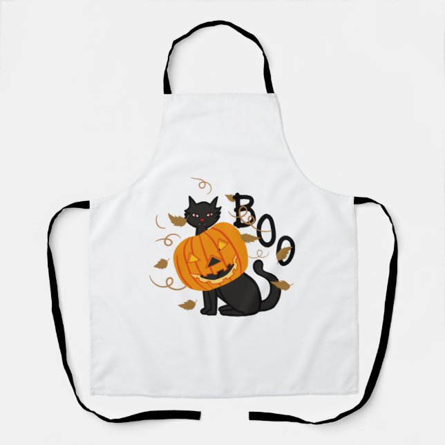 Halloween Black cat Boo Apron (Front)