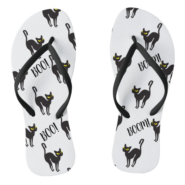 Halloween Black Cat, Boo! Cute animal gifts Flip Flops (Footbed)