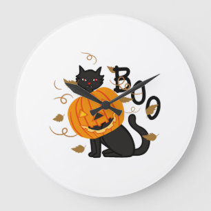 Halloween Black cat Boo Large Clock