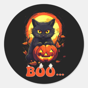 Halloween Black Cat Boo Spooky Y Cat Ghost Pumpkin Classic Round Sticker