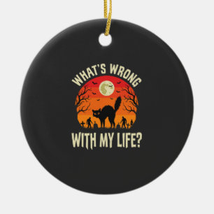 Halloween Black Cat Cemetery Horror Graphic Ceramic Tree Decoration