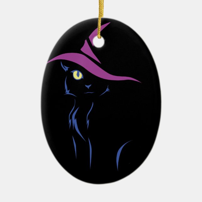 Halloween Black Cat Ceramic Tree Decoration (Front)