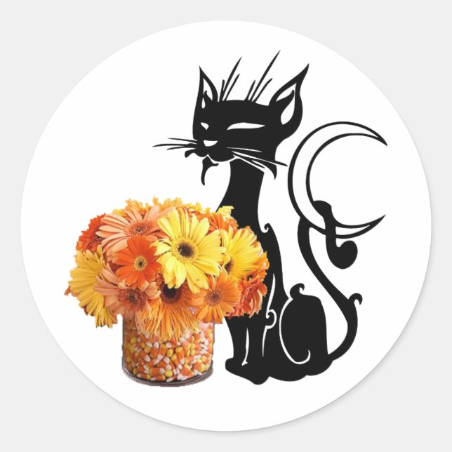Halloween Black Cat Classic Round Sticker (Front)