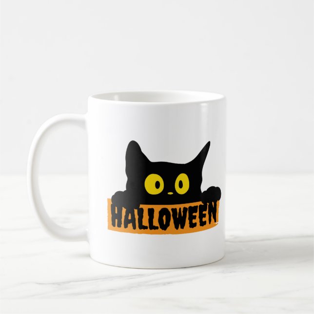 Halloween Black Cat Coffee Mug (Left)
