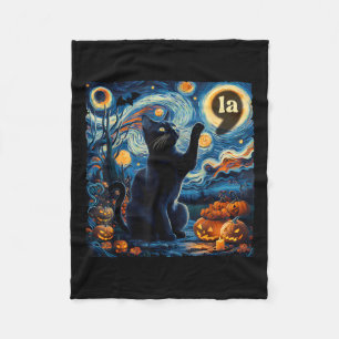 Halloween Black Cat Comma La Starry Night Art Kama Fleece Blanket