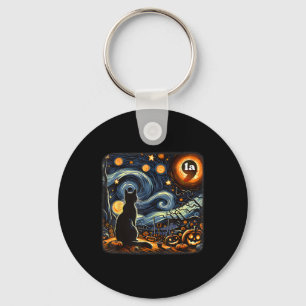 Halloween Black Cat Comma La Starry Night Art Kama Key Ring