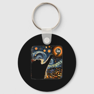 Halloween Black Cat Comma La Starry Night Art Kama Key Ring
