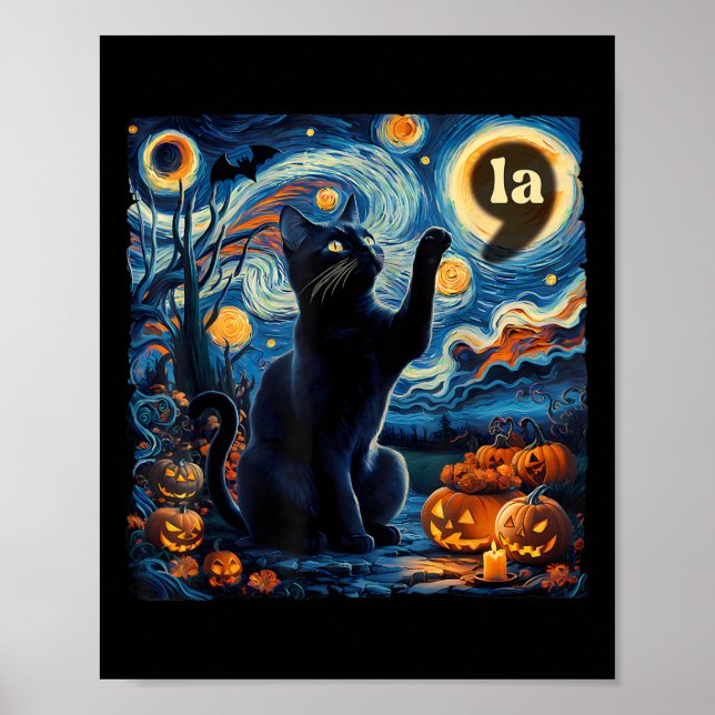 Halloween Black Cat Comma La Starry Night Art Kama Poster (Front)