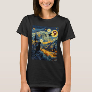 Halloween Black Cat Comma La Starry Night Art Kama T-Shirt
