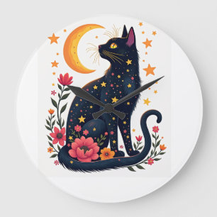 Halloween Black Cat Costume Mystical Cat Lover Wom Large Clock