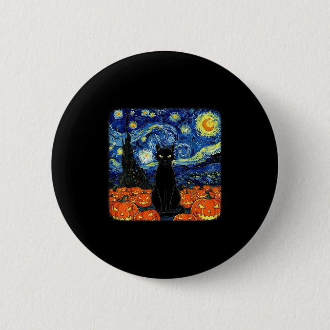 Halloween Black Cat Costume Van Gogh Starry Night  6 Cm Round Badge (Front)