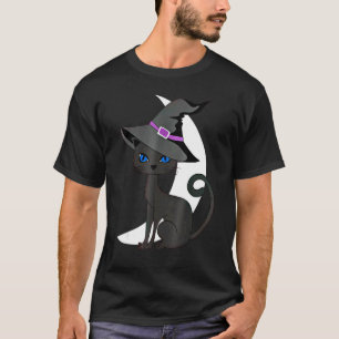 Halloween Black Cat Costume Witch Hat & Moon Men W T-Shirt
