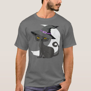 Halloween Black Cat Costume Witch Hat & Moon Men W T-Shirt
