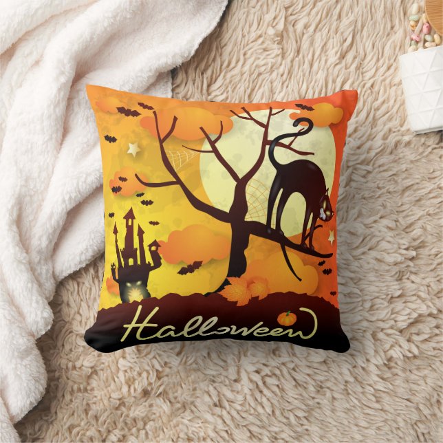 Halloween Black Cat Cushion (Blanket)