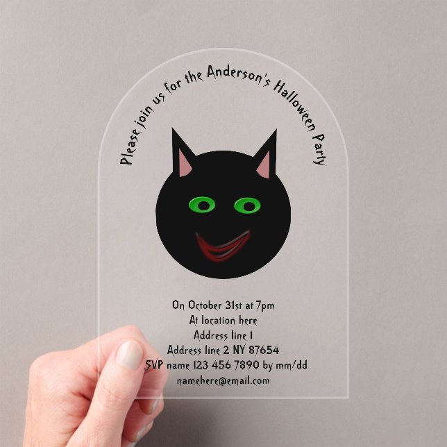 Halloween Black Cat Custom Acrylic Invitations (Insitu (Handheld))