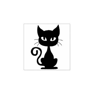 Halloween Black Cat Cute Rubber Stamp