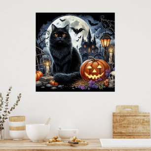 Halloween Black Cat Decorative Home  Poster