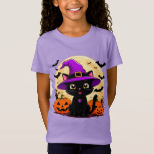 Halloween Black Cat Dressed as a Witch Hat T-Shirt