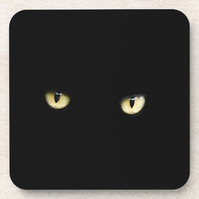 Halloween Black Cat Eyes Plastic Coaster (Front)
