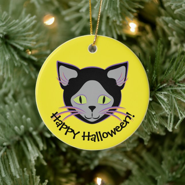 Halloween Black Cat Face Ceramic Tree Decoration (Tree)