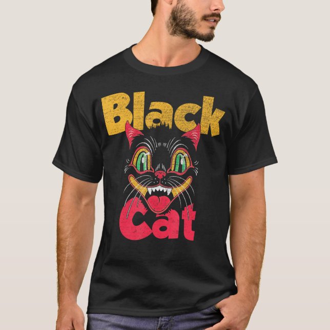 Halloween Black Cat Fireworks T-Shirt (Front)