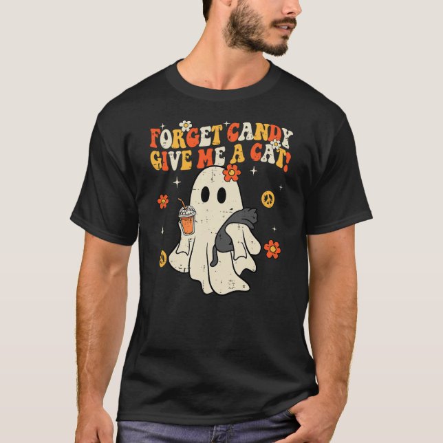 Halloween Black Cat Forget Candy Give Me Cat Kids  T-Shirt (Front)