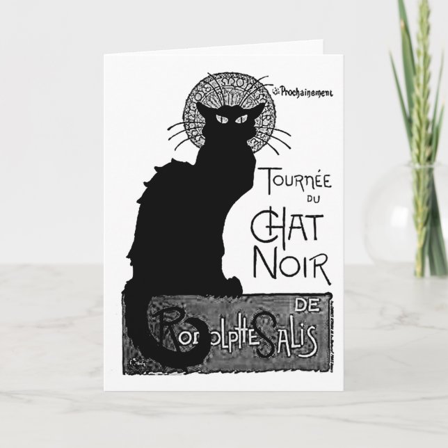 Halloween Black Cat French Words Chat Noir Text Card (Front)