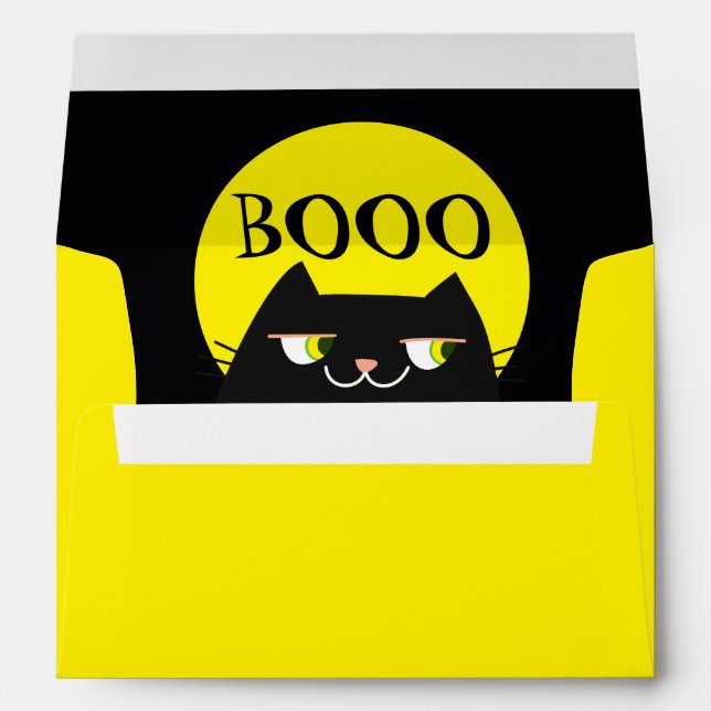 Halloween Black Cat Funny Yellow Envelope (Back (Bottom))