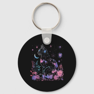 Halloween Black Cat Galaxy Costume Cat Lover Key Ring