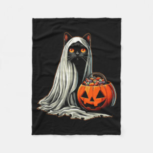Halloween Black Cat Ghost Costume Pumpkin 1 Fleece Blanket
