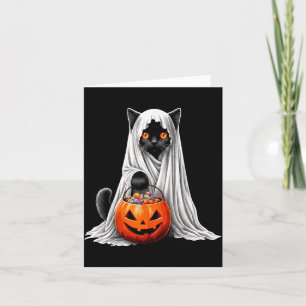 Halloween Black Cat Ghost Costume Pumpkin Card