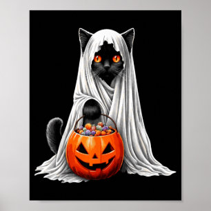 Halloween Black Cat Ghost Costume Pumpkin Poster
