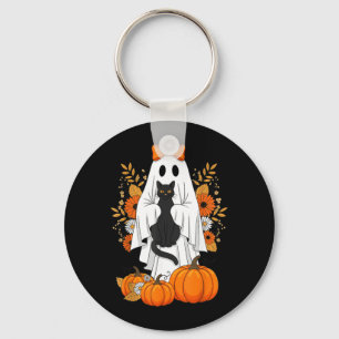 Halloween Black Cat Ghost Pumpkin Cute Fall Key Ring