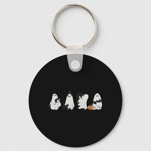 Halloween Black Cat Ghosts Key Ring (Front)