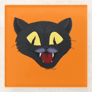 Halloween Black Cat  Glass Coaster
