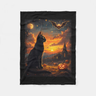Halloween Black Cat Gothic Moon Scene Party Fleece Blanket