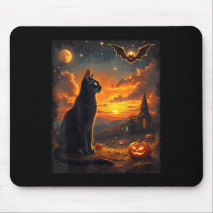 Halloween Black Cat Gothic Moon Scene Party Mouse Mat