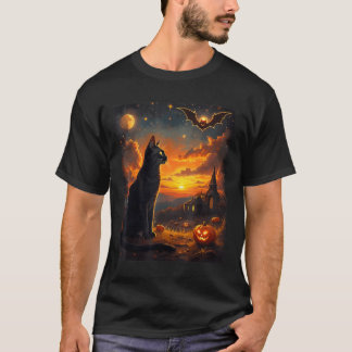 Halloween Black Cat Gothic Moon Scene Party T-Shirt