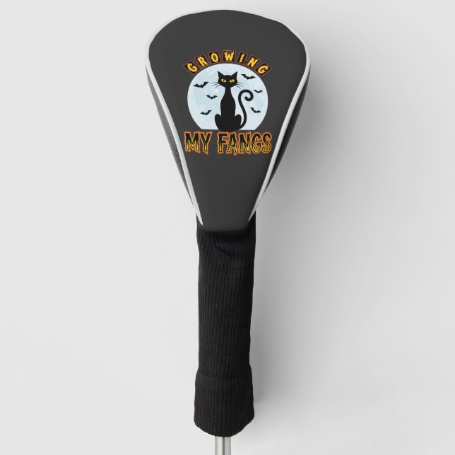 Halloween Black Cat Growing My Fangs Design Golf Head Cover (Front)