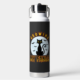 Halloween Black Cat Growing My Fangs Design Water Bottle