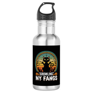 Halloween Black Cat Growling My Fangs Retro Design 532 Ml Water Bottle