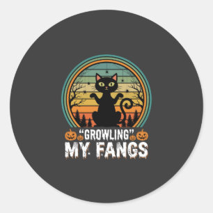 Halloween Black Cat Growling My Fangs Retro Design Classic Round Sticker