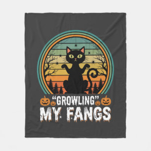 Halloween Black Cat Growling My Fangs Retro Design Fleece Blanket