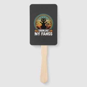 Halloween Black Cat Growling My Fangs Retro Design Hand Fan