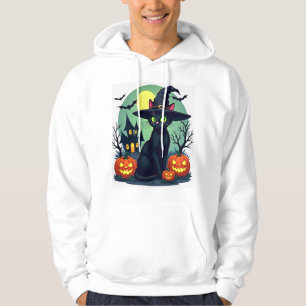 Halloween Black Cat Hat Spooky Cat and Pumpkin Gra Hoodie