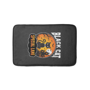 Halloween Black Cat Haunted House Moon Design Bath Mat